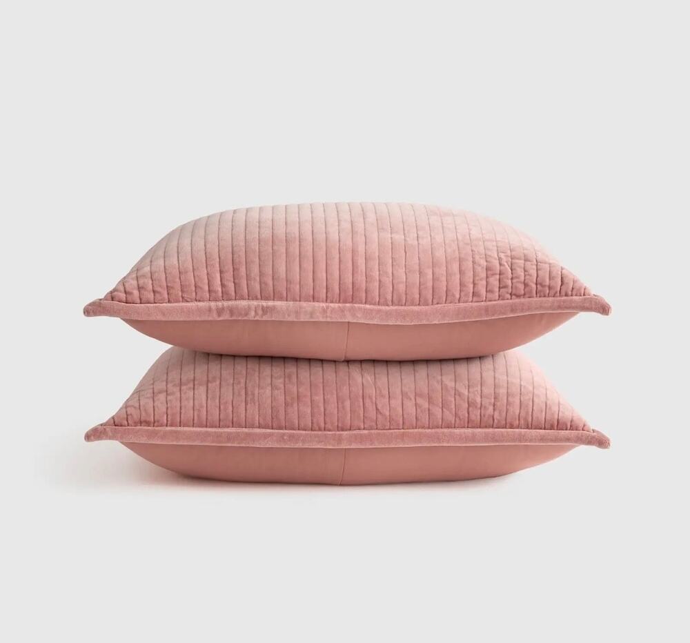 New Quince Cotton Velvet Narrow Channel Quilted Sham 2Pc Set King Rose $62 MSRP
